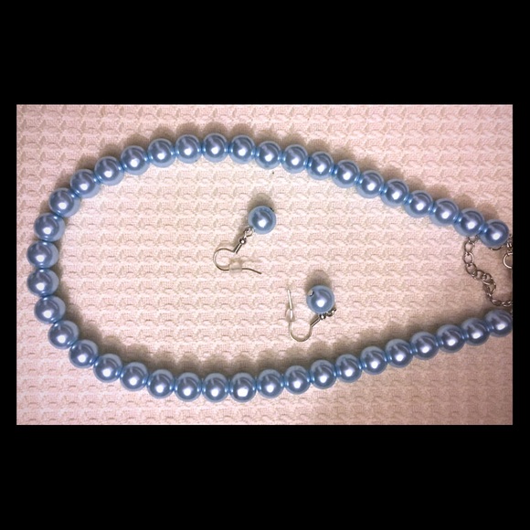Jewelry - New Faux Sky Blue Pearl Necklace and Earrings